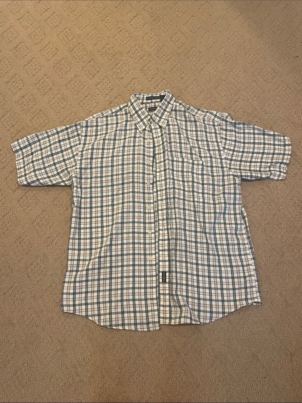Gant Men’s Short-Sleeve Button-Down Plaid Shirt - White & Green